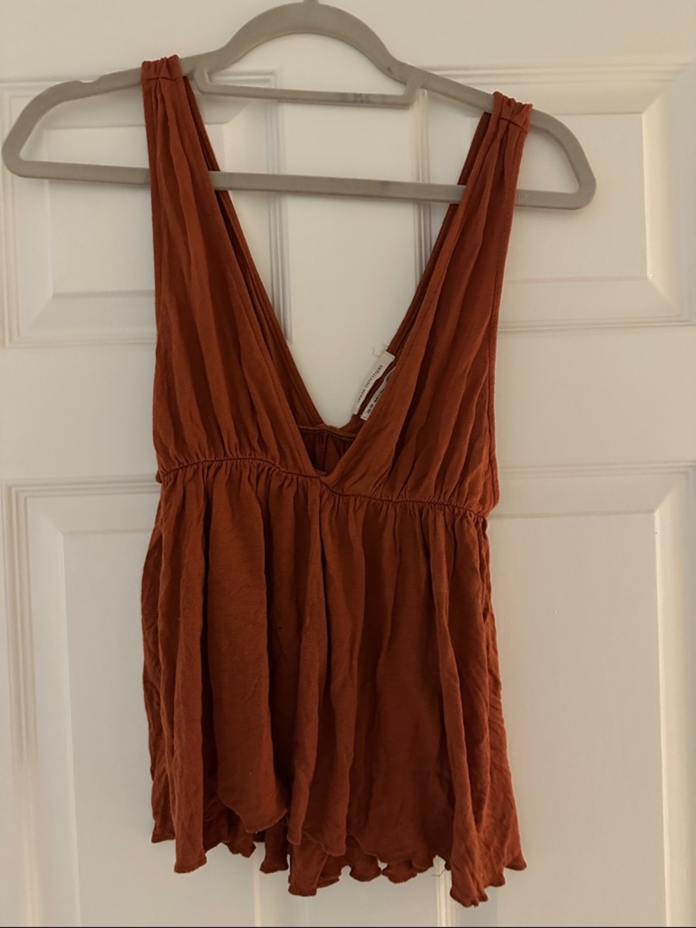 Urban Outfitters Rust Sleeveless V-Neck Gathered Tank